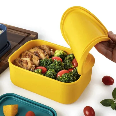 OEM/ODM Food Grade Silicone LeakProof Square Dual Tier Microwavable Reusable Silicone Bento Lunch Containers
