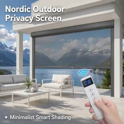 Nordic Outdoor Privacy Roller Blinds for Wind and UV Protection Motorized Outside Beachfront Zip Track Roller Blinds Shades