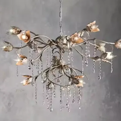 Country Style Vintage Tree Branch Leaf Crystal Chandelier for Bedroom Art Restaurant