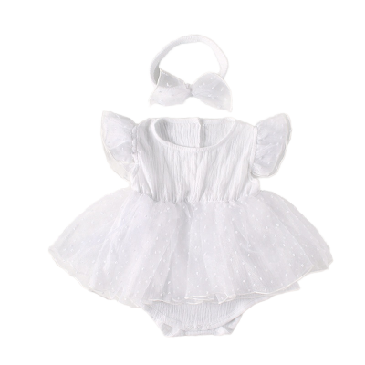 Wholesale Summer Princess Romper Lace Short Sleeve Newborn Baby Girl Dresses Infants Toddler Clothing 100% Cotton Solid Baby