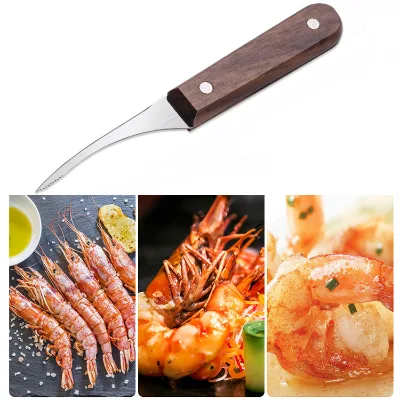 Stainless Steel Cut Seafood Fish Belly Knife Shrimp Knife Shrimp Peeling Tool Useful Shrimp Peeler Wooden Handle