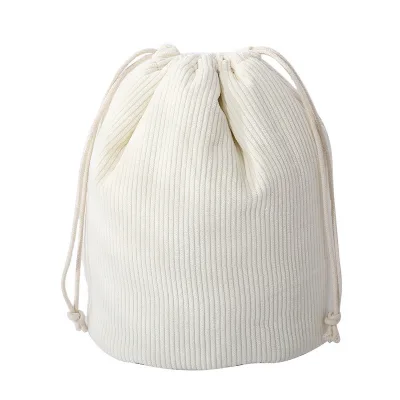 Custom Print Puffer Padded Stripes Barrel Cosmetic Bag with Draw String Closure Cotton Corduroy Quilted Drawstring Makeup Bag