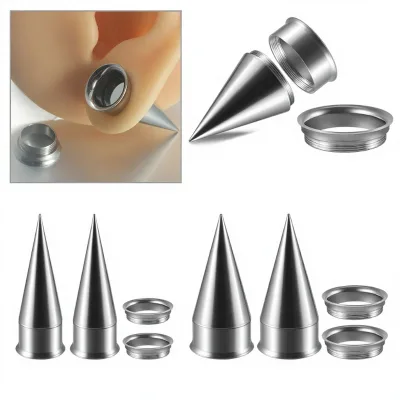 Two-in-one Piercing Ear-stretching Tool Set Stainless Steel Electroplated Taper Flaring Mandrel Ear-lobe Expander Unisex