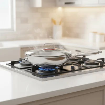 30cm 32cm 34cm High Durable Chinese Home Titanium Non-Stick Wok with Glass Lid for Gas and Induction Cooker
