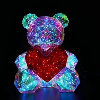 2026 Valentine's Day Birthday Party Supplies 25CM PVC Film Colorful LED Light Table Lamp Teddy Bear Toys Christmas Easter