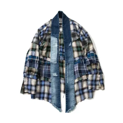 DiZNEW OEM Custom 100% Cotton Patch Design Plaid Jacket High Quality Custom Casual Jacket for Men