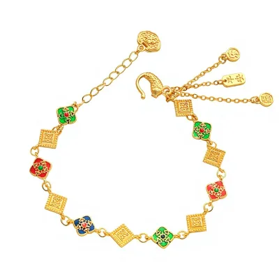New Women's Chinese-style Sand Gold Koi Fish Ruyi Lock Electroplated Bracelet Vintage Versatile Long-lasting Color Ethnic