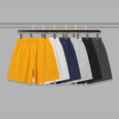 Japanese Style Unisex Five-Point Casual Shorts Mid Elastic Drawstring Loose Straight Summer Sports Simple Solid Color Men Women