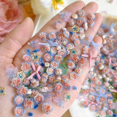 2024 Mixed Resin Rose Flatback Craft DIY Nail Jewelry Phone Decoration No Hole for Art Nail Charms