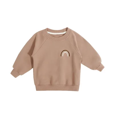 Wholesale Baby Tops Organic Cotton rainbow Embroidery Solid Color Girls Pullover Baby Wear Girls Kids Tops