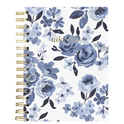 Luxury Custom Hardcover Eco Friendly Kraft Paper Vintage Flower Gold Spiral Daily Note Monthly Planner Notebooks for School