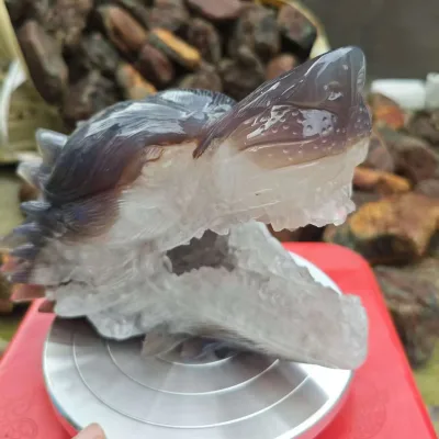 Metaphysical Druzy Agate Geode Large Wolf Head Carving Healing Protection Crystal Reiki Spirit Animal Boho Decor Wholesale Bulk