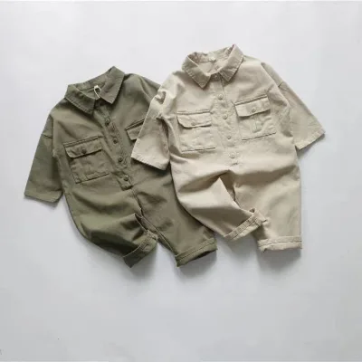 2022 spring Korean-style loose lapel tooling baby romper