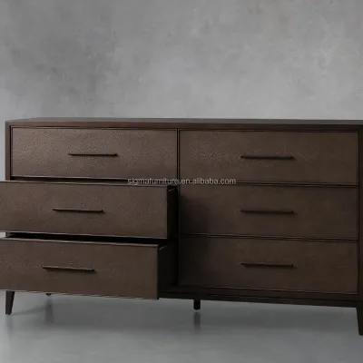 New Arrival Bedroom Furniture Modern Wood Frame Shagreen 6 Drawer Dresser