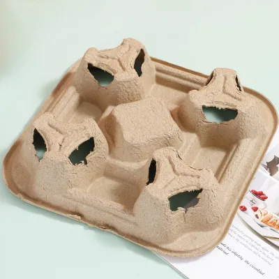 Reusable Hot Coffee Cup Carrier Deli Tray Holder Stackable Eco-friendly 2/4 Cup Takeaway Pulp Drink Carrier