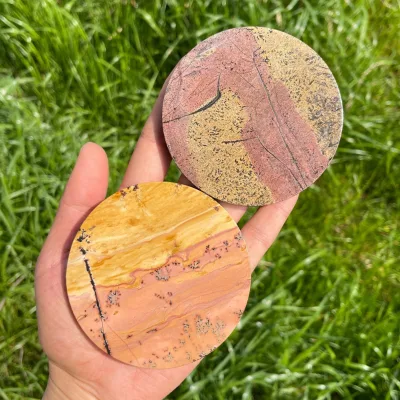 Wholesale Picture Jasper Round Slice Healing Crystal Slab Ornaments Circle Slice Carving Craft for Feng Shui Decor