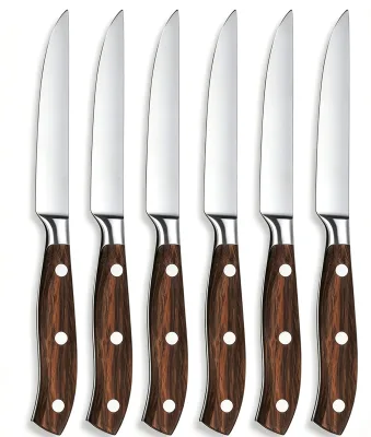 6 Pcs Steak Knife Set , Stainless Steel Straight Blade,Ideal for Slicing a Wide Variety of Steak Cuts,Rosewood Handle