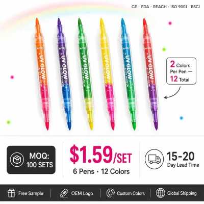 Glow in the Dark Markers UV Fluorescent Body Art Pens 12 Colors Tattoo Markers Skin-safe Quick-drying Face Paint Festival