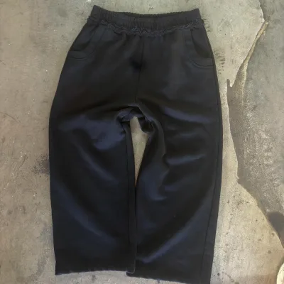 Heavy Weight Unisex Vintage Jogger Pants Cotton Raw Edge Custom logo Wide Leg Sweatpants for Men