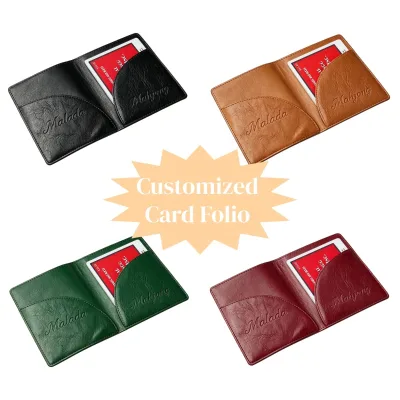 Custom Vegan Leather Mahjong Card Folio Debossed Logo Factory Design PU Leather Card Sleeve for Mahjong Shufflers Card