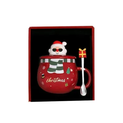 Wholesale Christmas Gift Set Ceramic Cup Set with Lid and Spoon Gift Set for Ladies Coffee Cup