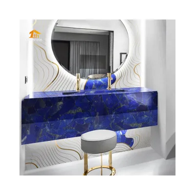 Modern Natural Blue Lapis Lazuli Gemstone Bathroom Countertop Vanity Tops