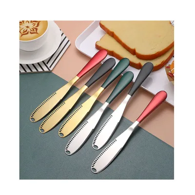 Hot Sell Stainless Steel Scraper Bread Butter Cheese Jam Knife with Colored Handle
