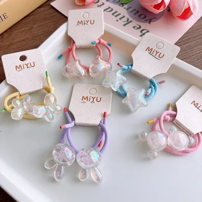 New Cute Transparent Children's Knotted Rubber Band Hair Rope Girls with Candy-colored High Stretch Hair Accessory
