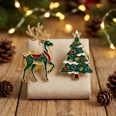Modern Black Nickel Sorority Christmas Tree Metal Enamel Brooch for Custom Ornament