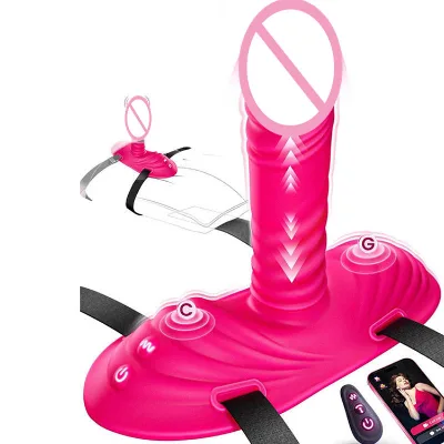APP Remote Control Strap on Thrusting Dildo Clitoral Massage Sitting Riding with Bandage Anal Vibrator for Couples