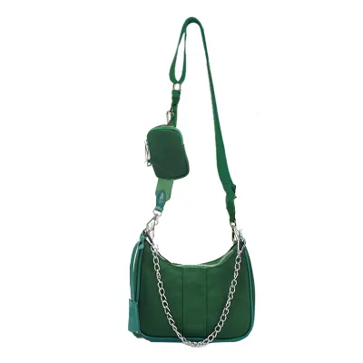 Fashion Unisex Geometric Vintage Nylon Single Chain Shoulder Crossbody Tote Sling Bags with Coin Purse Letter Detail