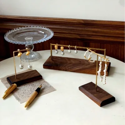 Solid Wood Double-layered High-end Feel Display Stand Decorative Ornaments Vintage Pendant Earring Holder Jewelry Store Display