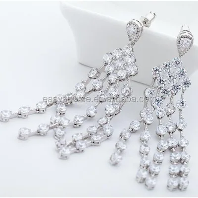 Long Tassel Earrings Wedding Chandelier Earrings Bridal Zircon Earrings