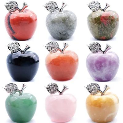 Colourful Crystal Carving Apple Quartz Different Material Crystal Apple for Decoration