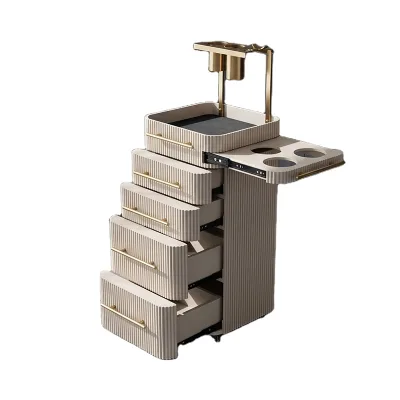 Modern 4 Storage Drawers Retractable Hair Dryer Holder Movable Hair Salon Styling Tool Cabinet on Silent Wheels