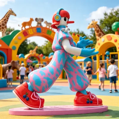 Modern Walking Clown Style Fiberglass Sculpture with Colorful Patterns for Mall Amusement Park Kids Playground Landscape Decor