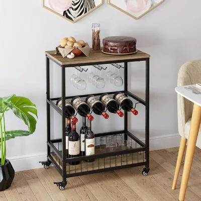 Hot Sale Metal Space-saving Mobile Kitchen Islands & Carts Living Room Cabinets Serving Storage Trolley Kitchen Cart on Wheels