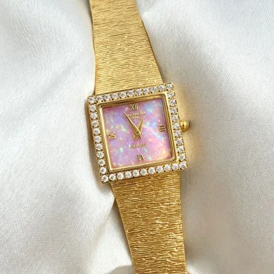 2026 New Opal Square Women Quartz Watch Colorful Exquisite Wristwatch Elegant Ladies Dress Watch Female Gift Reloj Mujer