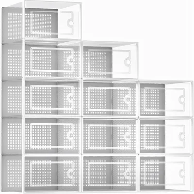 Cross-Border Rectangular Plastic Shoe Storage Box Thickened Dustproof Foldable Striped Double Frame Blister Clear for Single