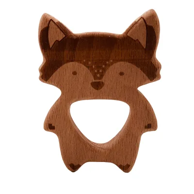 Baby Wooden Teether Ring Food Grade Cartoon Animal Rattle Bracelet For Wooden Round Bead Baby Bracelet Teething Care Toys