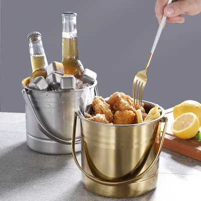 Stainless Steel Ice Bucket for Bar KTV Portable Beer Cooling Bucket Champagne Keg Ice Cube Bucket for Wine Beer