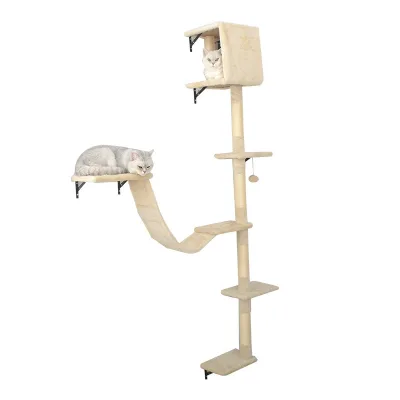 Beige Wall Mounted Cat Tree Cat Climbing Shelf House Ladder for Kitten ≤25kg