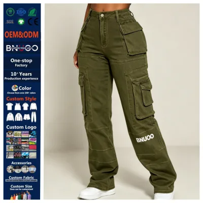 Wholesale New Fashion Women's Pants Trousers Casual Custom logo Cargo Boyfriend Denim Wide Leg Pants Jeans Ladies Pants Women