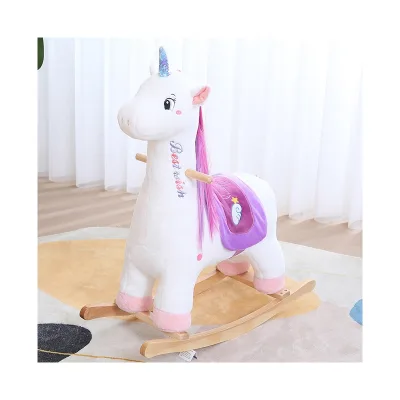 Children's Wooden Plush unicorn Rocking Horse Soft Plush Stroller Chair Baby Toy for Kids