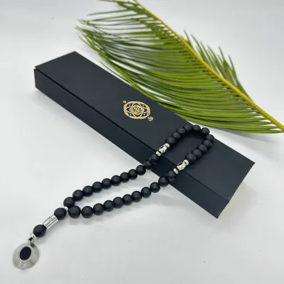 Silver-embellished High-quality Islamic Prayer Beads Ramadan Festival Beads Gift Box Ramadan Blessing Black Agate Beads