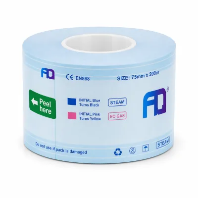 Sterilization Roll Reel Pouches for Hospitals CSSD Blue 75mm*200m PE/PET Material CE Certified YY/T 0969-2013 Standard AQ Brand