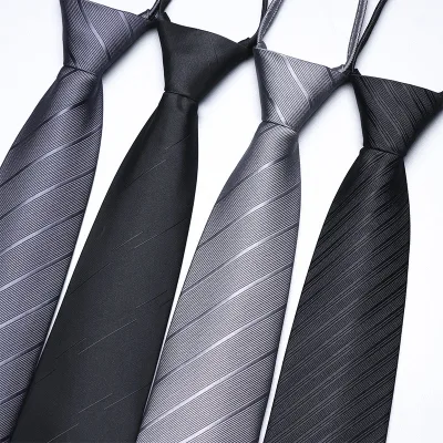Mens Black Striped Formal Suit No Tie Required Zip-Up Style Gray Easy-to-Wear One-Pull Design Grooms High-End Wedding
