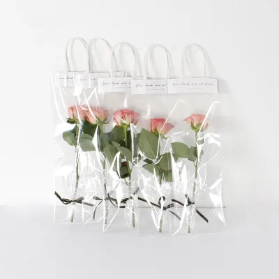 2026 Recyclable Pvc clear Plastic Bag for Flowers Gift Waterproof Rose Flower Package Bag Clear Carry Bags with Handle