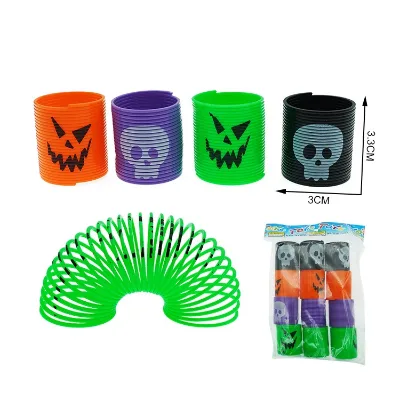 Wholesale Plastic Coil Spring Toy Novelty Fidget Toys Skull Pumpkin Print Magic Spring Bulk Pack for Kids Halloween Party Favors
