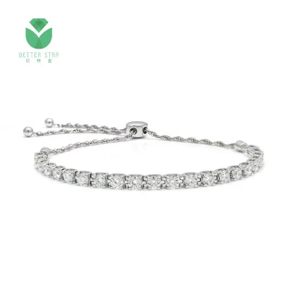 Wholesale Adjustable Sliding Lab Grown Diamond Tennis Bracelet 14k White Gold Round Cut Fine Jewelry Factory Price B015